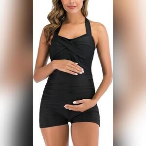 NWOT EastElegant Maternity One Piece Retro Halter Boyshort Swimsuit, 2XL